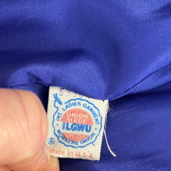 Vintage 70s Larry Levine Women Union Made ILGWU Blue Wool Crest Embroidered Coat - Picture 11 of 15